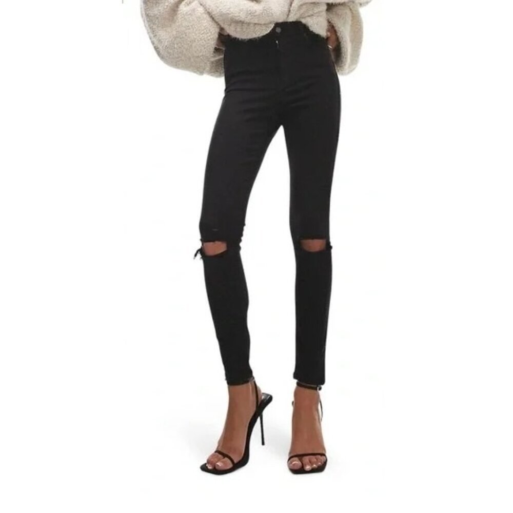 2/$30 Topshop Moto Jamie Jeans High Rise Knee Ripped Skinny Pure Black 26 #9396